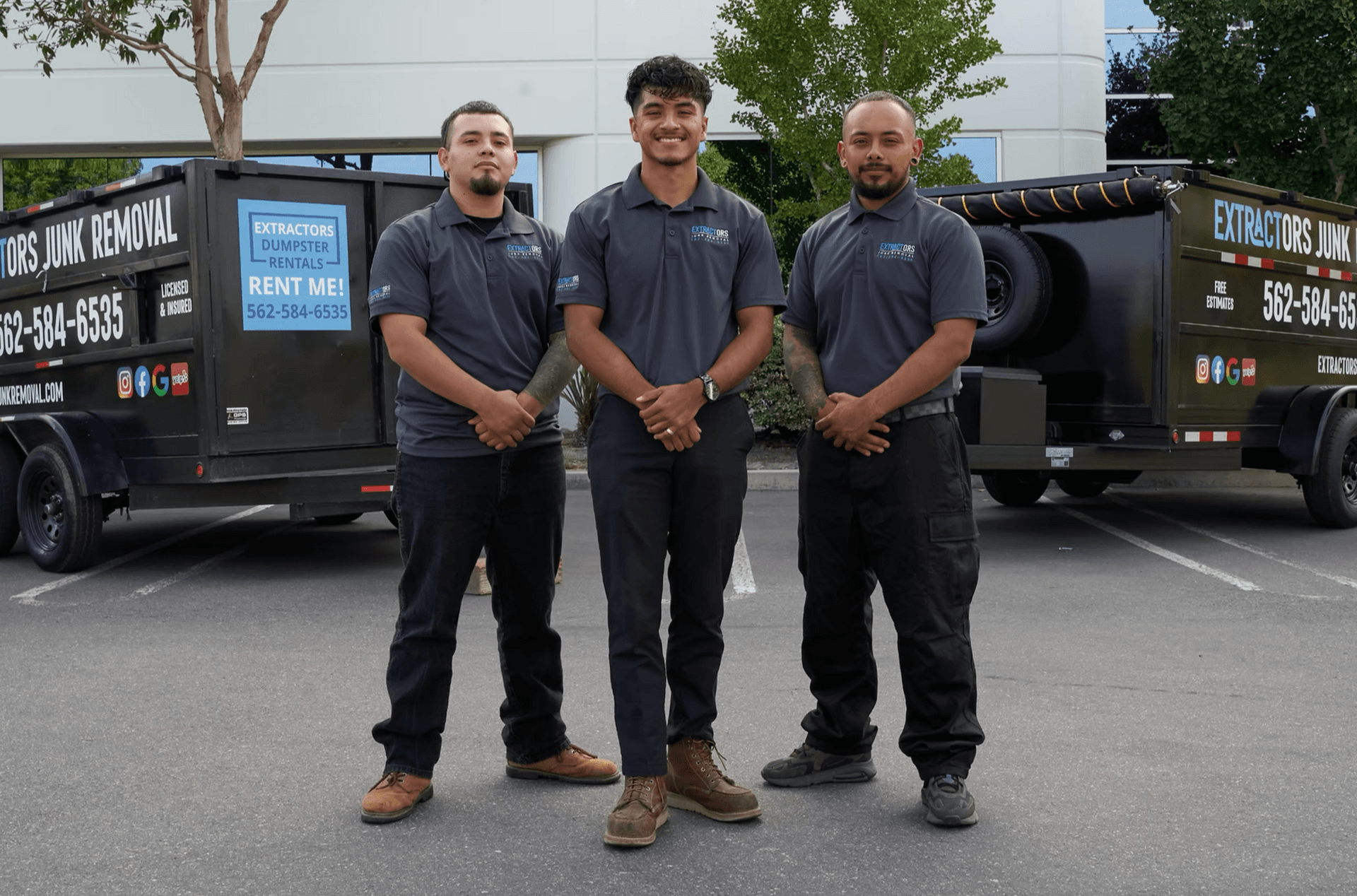 Extractors Junk Removal dump trailer loaded with a haul in Cypress, California